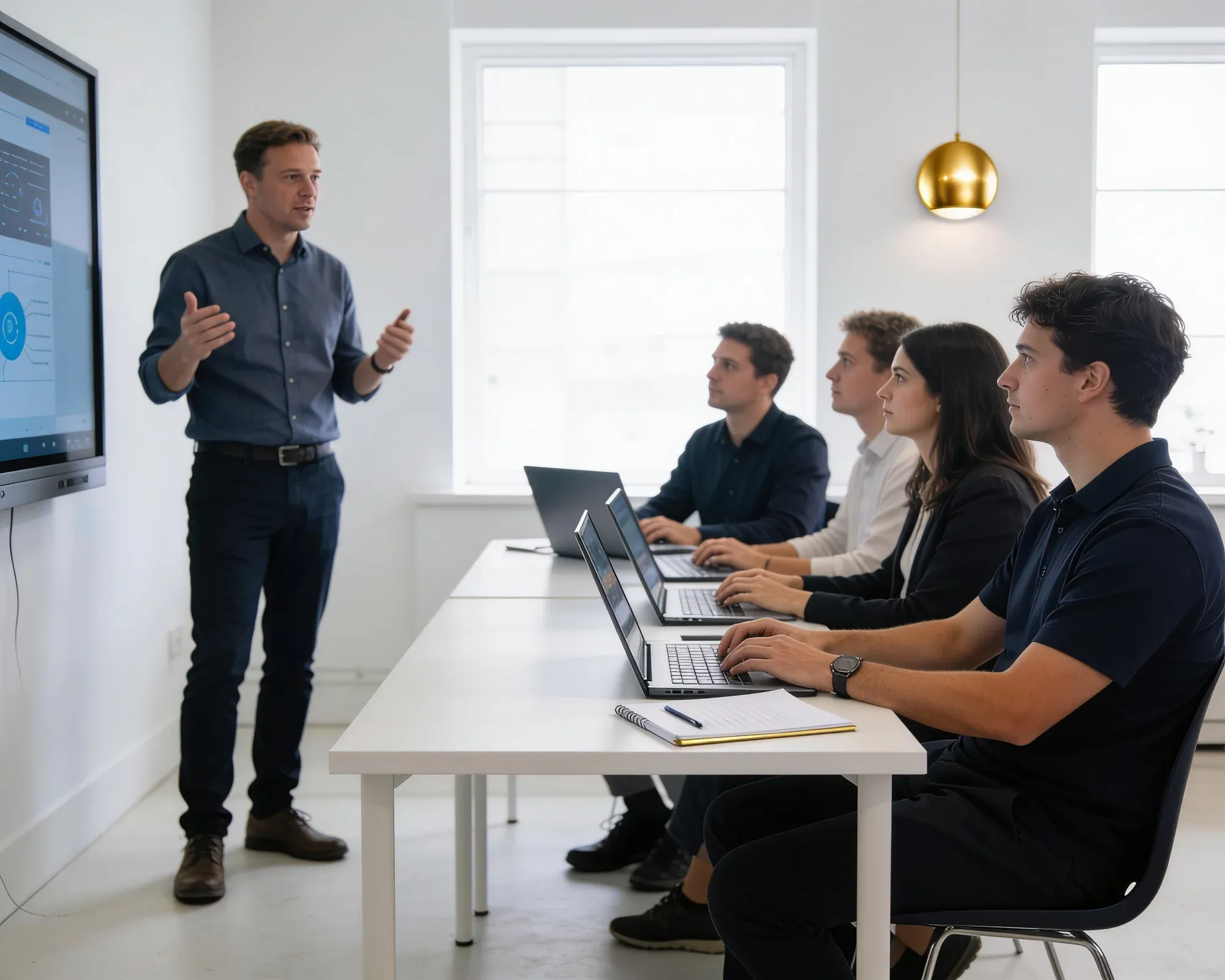 Business team in a hands-on AI training workshop working on their own real tasks
